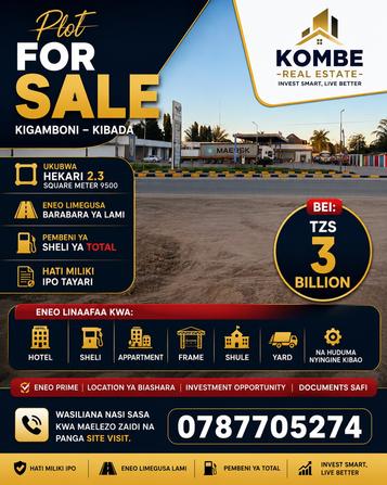 Kiwanja (Commercial Plot) kinauzwa Kibada, Kigamboni, Dar Es Salaam (9500 sqm) Kiwanja (Commercial Plot) kinauzwa Kibada, Kigamboni, Dar Es Salaam (9500 sqm)