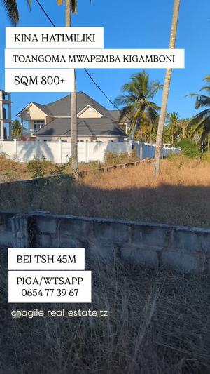 Residential Plot for Sale in Toangoma Mwapemba, Dar Es Salaam (800 sqm)