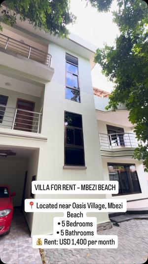 Villa ya vyumba vitano inapangishwa Mbezi Beach, Dar Es Salaam