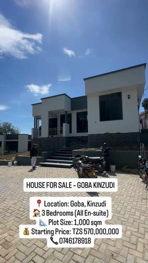 Nyumba ya vyumba vitatu inauzwa Goba Kinzudi, Dar Es Salaam (1000 sqm)