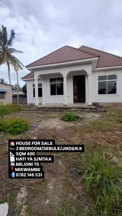 Nyumba ya vyumba vitatu inauzwa Kigamboni, Mikwambe, Dar Es Salaam (400 sqm)