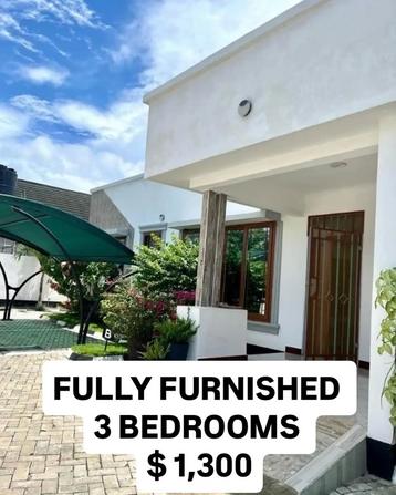 Villa (Furnished) ya vyumba vitatu inapangishwa Msasani, Dar Es Salaam