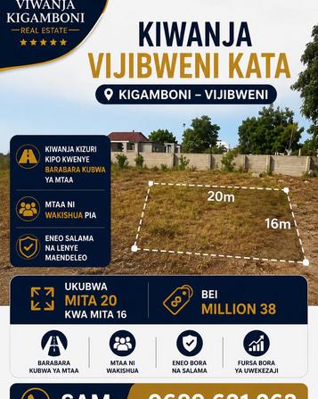 Residential Plot for Sale in Vijibweni, Dar Es Salaam (320 sqm) Residential Plot for Sale in Vijibweni, Dar Es Salaam (320 sqm)