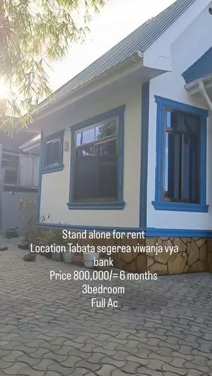 Nyumba ya vyumba vitatu inapangishwa Tabata Segerea Viwanja Vya Bank, Dar Es Salaam