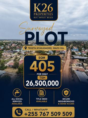 Plot for sale in Tegeta Wazo Hill, Dar Es Salaam sqm 405 Plot for sale in Tegeta Wazo Hill, Dar Es Salaam sqm 405