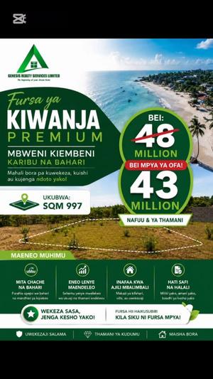 Plot for sale in Mbweni Kiembeni, Dar Es Salaam sqm 997