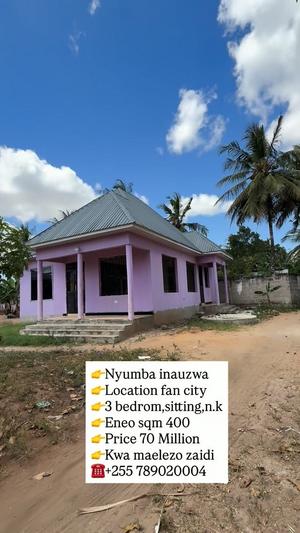 Nyumba ya vyumba vitatu inauzwa Kigamboni Fan City, Dar Es Salaam (400 sqm)