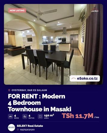 Nyumba ya vyumba vinne inapangishwa Masaki, Dar Es Salaam (150 sqm) Nyumba ya vyumba vinne inapangishwa Masaki, Dar Es Salaam (150 sqm)