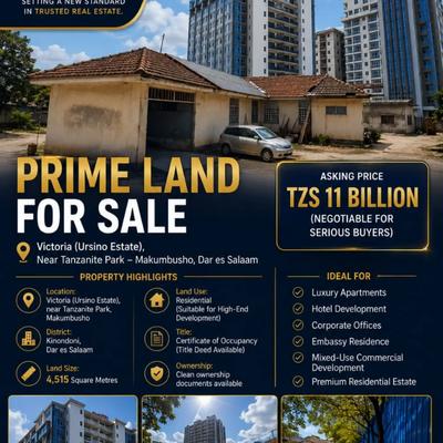 Residential Plot for Sale in Victoria (Ursino Estate), Makumbusho, Dar Es Salaam (4515 sqm) Residential Plot for Sale in Victoria (Ursino Estate), Makumbusho, Dar Es Salaam (4515 sqm)