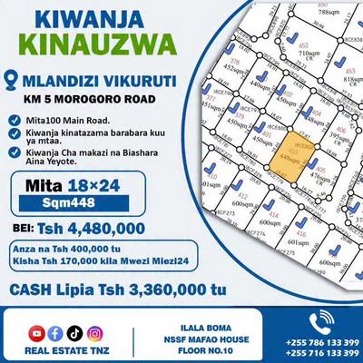 Residential/Commercial Plot for Sale in Mlandizi Vikuruti, Pwani (448 sqm)
