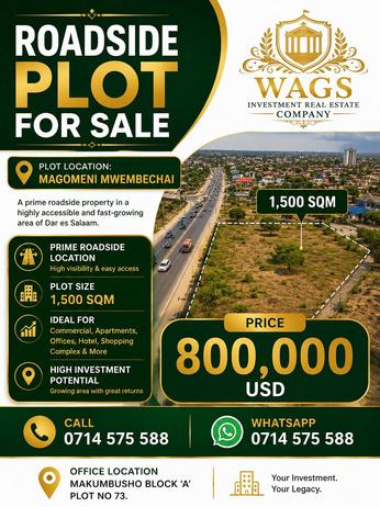 Kiwanja (Commercial Plot) kinauzwa Magomeni Mwembechai, Dar Es Salaam (1500 sqm)
