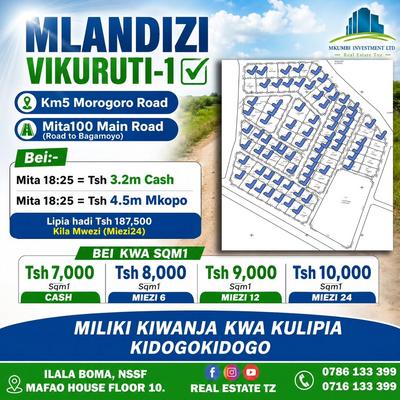 Viwanja vinauzwa Mlandizi - Vikuruti, Pwani (540 sqm)