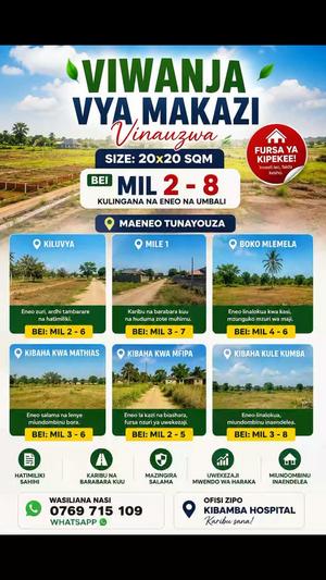 Viwanja vinauzwa Kiluvya, Mile 1, Boko Mlemela, Kibaha kwa Mathias, Kibaha kwa Mfipa, Kibaha Kule Kumba, Dar Es Salaam (400 sqm)