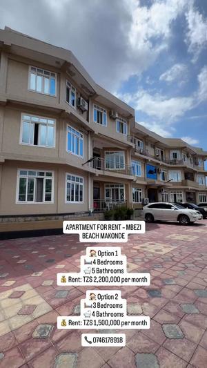 Apartment ya vyumba vinne inapangishwa Mbezi Beach Makonde, Dar Es Salaam
