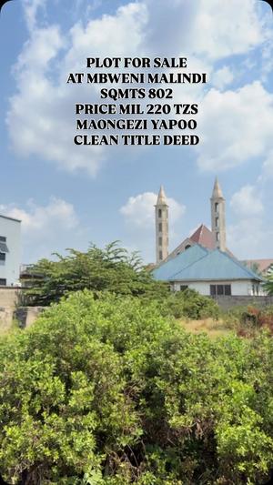Plot for sale in Mbweni Malindi, Dar Es Salaam sqm 802 Plot for sale in Mbweni Malindi, Dar Es Salaam sqm 802