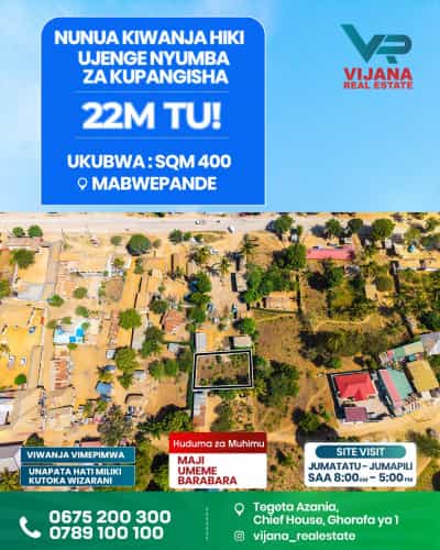 Kiwanja kinauzwa mabwepande manzese, Dar Es Salaam (400 sqm)