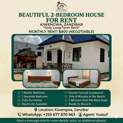 2 Bedrooms Furnished House for Rent in Kiwengwa, Zanzibar 2 Bedrooms Furnished House for Rent in Kiwengwa, Zanzibar