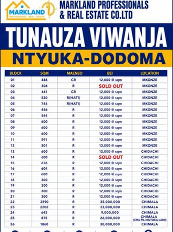 Viwanja vinauzwa Ntyuka, Mkonze, Chidachi, Chimala, Dodoma