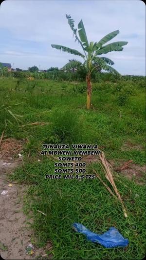 Viwanja vinauzwa Mbweni Kiembeni Soweto, Dar Es Salaam (400 sqm)