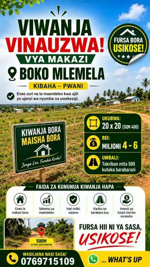 Residential Plots for Sale in Boko Mlemela, Dar Es Salaam (400 sqm) Residential Plots for Sale in Boko Mlemela, Dar Es Salaam (400 sqm)
