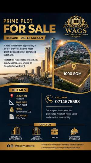 Plot for sale in Msasani, Dar Es Salaam sqm 1000