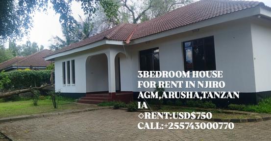 Nyumba ya vyumba vitatu inapangishwa Njiro Agm, Arusha