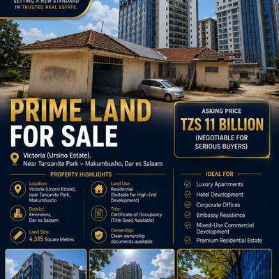 Residential Plot for Sale in Victoria (Ursino Estate), Dar Es Salaam (4515 sqm) Residential Plot for Sale in Victoria (Ursino Estate), Dar Es Salaam (4515 sqm)