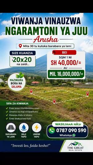 Kiwanja kinauzwa Ngaramtoni Ya Juu, Arusha (400 sqm) Kiwanja kinauzwa Ngaramtoni Ya Juu, Arusha (400 sqm)