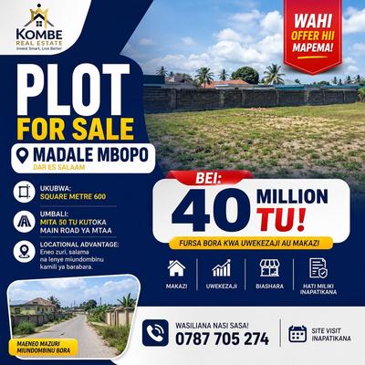 Plot for sale in Madale Mbopo, Dar Es Salaam sqm 600 Plot for sale in Madale Mbopo, Dar Es Salaam sqm 600
