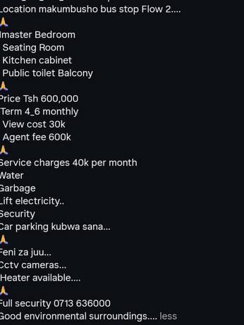 Nyumba ya chumba kimoja inapangishwa Makumbusho, Dar Es Salaam