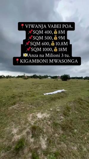 Plots for sale in Kigamboni Mwasonga, Dar Es Salaam sqm 400