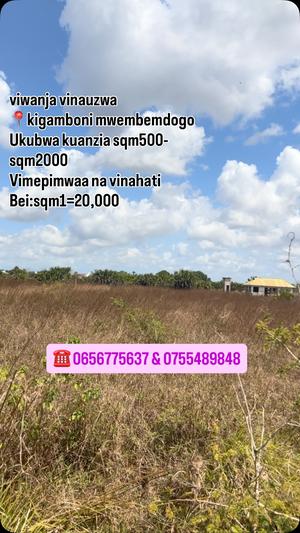 Kiwanja kinauzwa Kigamboni Mwembemdogo, Dar Es Salaam (500 sqm) Kiwanja kinauzwa Kigamboni Mwembemdogo, Dar Es Salaam (500 sqm)