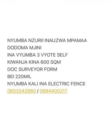 3 Bedrooms House for Sale in Dodoma Mjini (600 sqm) 3 Bedrooms House for Sale in Dodoma Mjini (600 sqm)