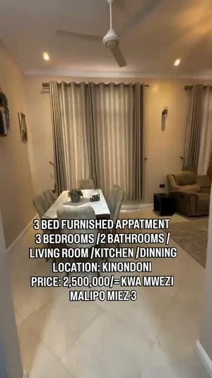Apartment (Furnished) ya vyumba vitatu inapangishwa Kinondoni, Dar Es Salaam