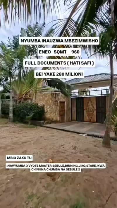 Nyumba ya vyumba vitatu inauzwa Mbezi Mwisho, Dar Es Salaam (960 sqm)