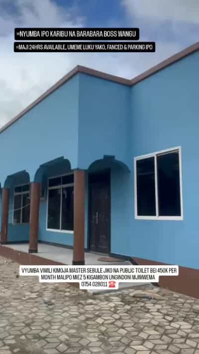 Nyumba ya vyumba viwili inapangishwa Kigamboni Ungindoni Mjimwema, Dar Es Salaam