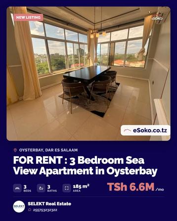 Apartment ya vyumba vitatu inapangishwa Oysterbay, Dar Es Salaam (185 sqm) Apartment ya vyumba vitatu inapangishwa Oysterbay, Dar Es Salaam (185 sqm)