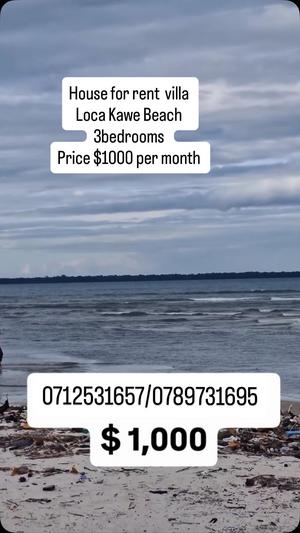 Villa ya vyumba vitatu inapangishwa Kawe Beach, Dar Es Salaam