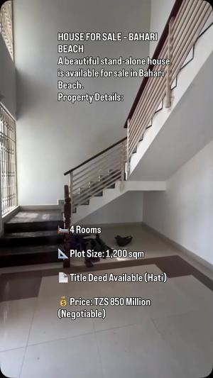 Nyumba ya vyumba vinne inauzwa Bahari Beach, Dar Es Salaam (1200 sqm) Nyumba ya vyumba vinne inauzwa Bahari Beach, Dar Es Salaam (1200 sqm)