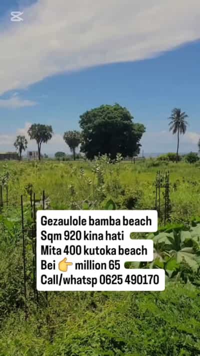 Kiwanja kinauzwa Kigamboni Gezaulole bamba beach, Dar Es Salaam (920 sqm)