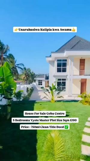 Nyumba ya vyumba vitano inauzwa Goba Centre, Dar Es Salaam (1200 sqm) Nyumba ya vyumba vitano inauzwa Goba Centre, Dar Es Salaam (1200 sqm)