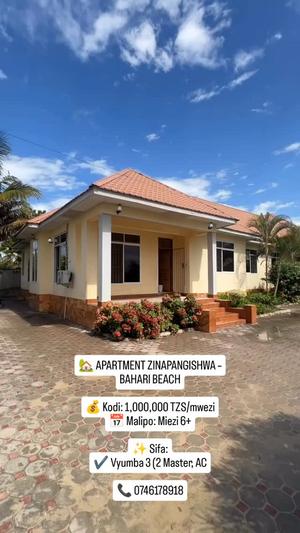 Nyumba/Apartment ya vyumba vitatu inapangishwa Bahari Beach, Dar Es Salaam