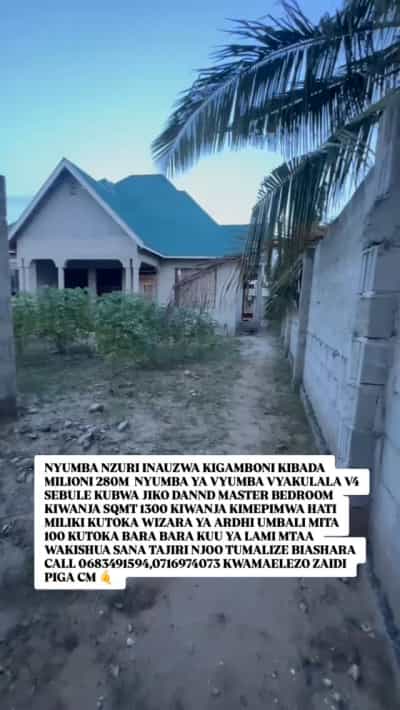 Nyumba ya vyumba vinne inauzwa Kigamboni Kibada, Dar Es Salaam (1300 sqm)