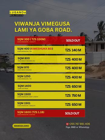 Residential Plots for Sale in Goba, Dar Es Salaam (400 sqm) Residential Plots for Sale in Goba, Dar Es Salaam (400 sqm)