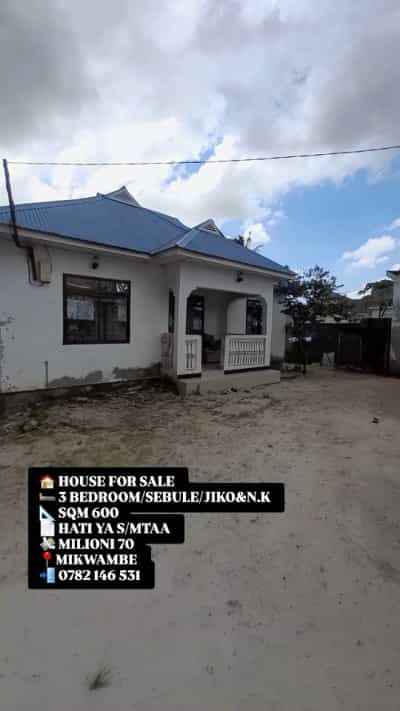 Nyumba ya vyumba vitatu inauzwa KIGAMBONI MIKWAMBE, Dar Es Salaam (600 sqm)