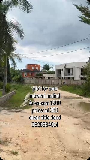Plot for sale in Mbweni Malindi, Dar Es Salaam sqm 1900