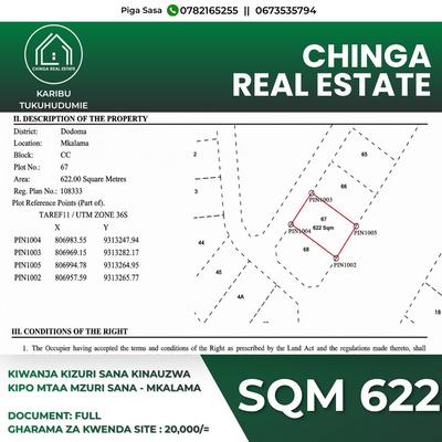 Plot for sale in Mkalama, Morogoro sqm 622 Plot for sale in Mkalama, Morogoro sqm 622