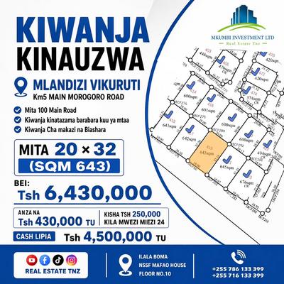 Residential/Commercial Plot for Sale in Mlandizi Vikuruti, Pwani (643 sqm) Residential/Commercial Plot for Sale in Mlandizi Vikuruti, Pwani (643 sqm)