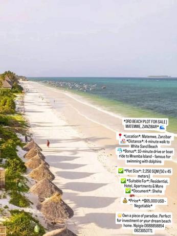 Beach Plot kinauzwa Matemwe, Zanzibar (2250 sqm) Beach Plot kinauzwa Matemwe, Zanzibar (2250 sqm)