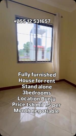 Nyumba (Furnished) ya vyumba vitatu inapangishwa Bunju A, Dar Es Salaam Nyumba (Furnished) ya vyumba vitatu inapangishwa Bunju A, Dar Es Salaam
